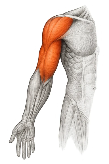 tricipite visto anatomicamente , illumina solo il tricipite, il resto fallo in bianco e nero sticker