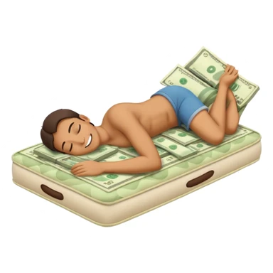 happy person napping on mattress of money sticker