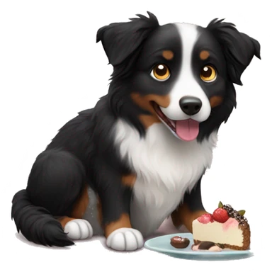 Small black australian shepherd dog eating dessert  sticker