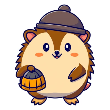 A hedgehog holding a hat in its hand sticker