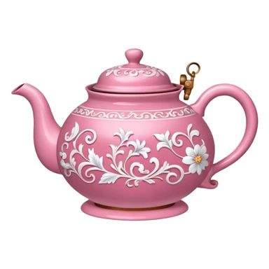 Pink steaming and boiling  tea pot with smoke sticker