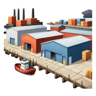 seaport with warehouses sticker