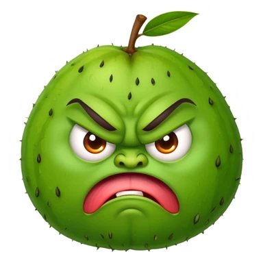 Angry guava fruit character with furrowed eyebrows and grumpy expression sticker