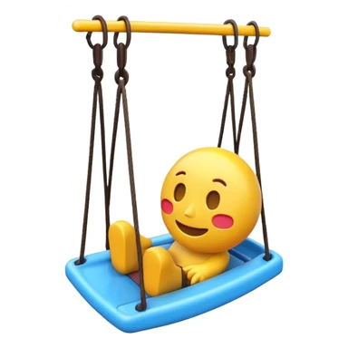 iOS-style 3D emoji: a colorful plastic swing with a safety bar in front, hanging from two ropes, glossy surface and soft shadows sticker