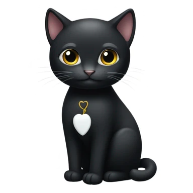 full body black cat with little white heart spot under chin  sticker
