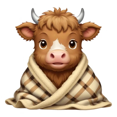 brown fluffy baby scottish cow cozy in a blanket sticker
