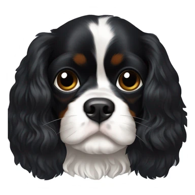 Small completely black Cavalier King Charles spaniel with black fur on his whole face and white fur on chest sticker