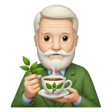 Bearded elderly with teacups long beard green shoot sticker
