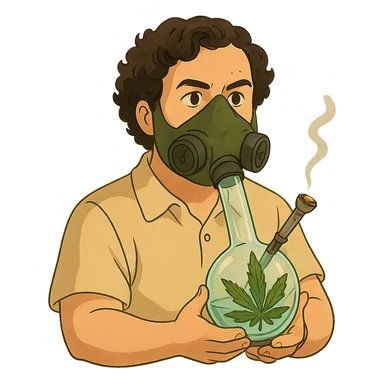 pablo escobar wearing a gas mask cannabis bong sticker