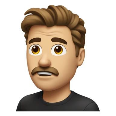  really really annoyed bored look Brown haired guy with a mustache eyes looking up bored look blowing air out of his mouth black T-shirt in his late 30s  brown mustache and hair is in a ponytail sticker