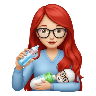 red long haired woman with glasses with baby bottle sticker