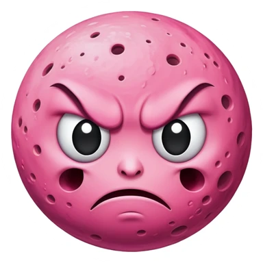 pink planet with craters and an angry face with furrowed eyebrows sticker