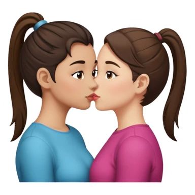 Two girls kissing brunette one with ponytail sticker