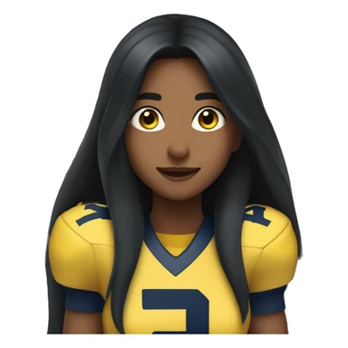 Girl wearing Michigan football shirt long black hair and brown eyes cheering sticker