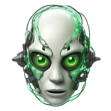 Alien cyborg head with glowing wires and green eyes  sticker