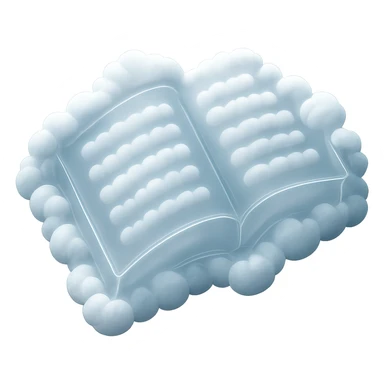 top view of a thick open book made entirely of small, very bright white fluffy convex clouds, matte glass style, emphasis on volume and airiness, no background sticker