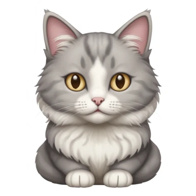 a realistic looking very fluffy grey and white cat sitting up straight sticker