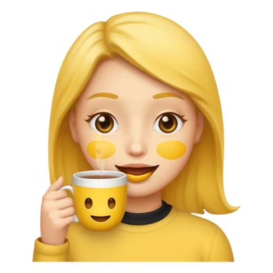 yellow emoji face, wide side eye, sipping tea sticker