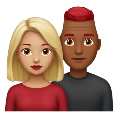 one male medium dark skin tone no hair and one woman light skin tone blonde highlights shoulder length hair and one woman light skin tone deep red long hair sticker