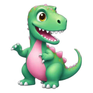 cute sitting green dinosaur with pink horn sticker