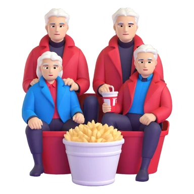 Dante and Vergil from Devil May Cry sitting together in a KFC family bucket, Dante in red coat, Vergil in blue coat, both with white hair sticker