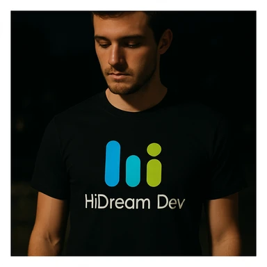 man wearing tshirt with this logo, dark night background with dim  sticker