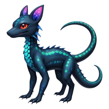 Rainbow Scaley Exotic Salandit-Aurorus-Umbreon-Fakémon-hybrid-creature (full body), 4 legs sticker