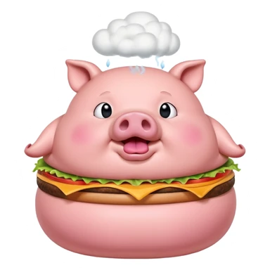 fat obese pig eating burger with fart cloud surrounding around it sticker