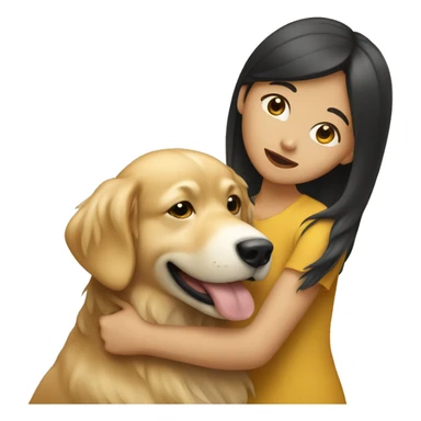 Asian girl holding a golden retriever  sticker