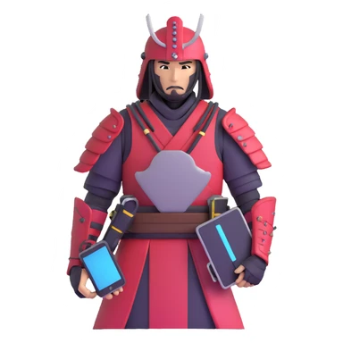 futuristic nomad samurai with tech gadgets sticker
