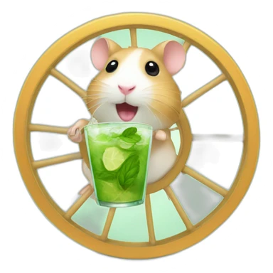 hamster running on a wheel drinking mojito sticker