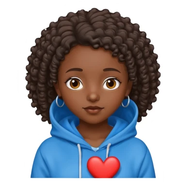dark skin girl short curly dark brown hair blue hoodie heart and Jesus sticker