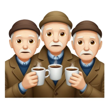 Three old men shivering in the cold drinking coffees  sticker