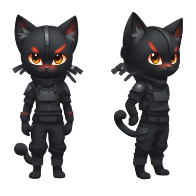 Edgy Shy Anthro Ninja boyish cool pretty dark black Litten-Pokémon-cat-fursona-animal techwear sticker