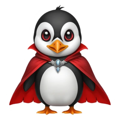 Vampire animal, penguin  in red collar cloak, red eye, fangs sticker