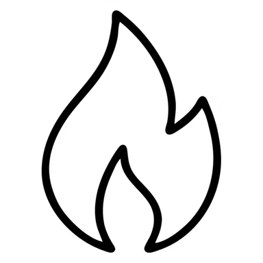 minimalist flame icon, thick black outline, no fill sticker