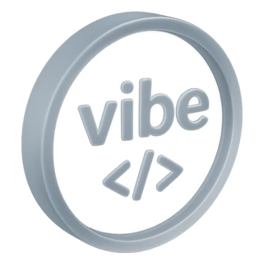 a glassy coin with the word 'vibe' and coding symbols in matte glass style sticker
