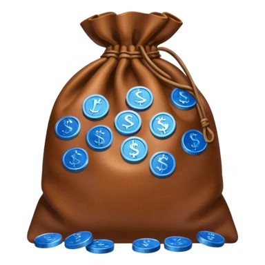brown money bag of blue coins sticker