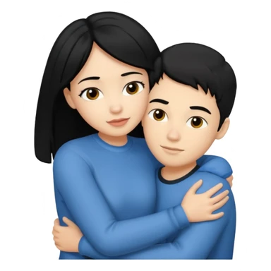 Light skinned woman black hair light skin boy black hair hugging sticker