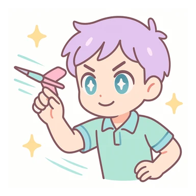 anime style emoji of a guy throwing darts, action motion lines, focused look sticker