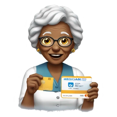 Old black lady holding her Medicare card sticker