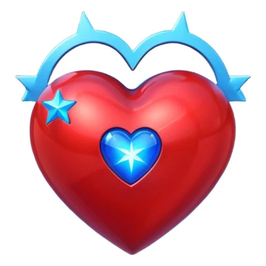 A sci-fi red 3D heart with a bright blue star inside sticker