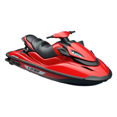 jet ski (red black and white all in the same amount. maybe a red a bit more dominant) on the sea. show the sea under the jet ski - blue with turquoise. no sky - white background instead. DO NOT REMOVE THE SEA AND THE WHITE WHEN FINALIZING!  sticker