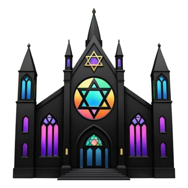 jewish synagogue temple in dark goth aesthetic style with black building and rainbow tint glass windows and star of david and celestial symbolism of peace and acceptance  sticker