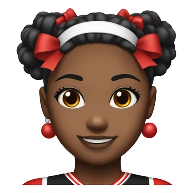 And black girl wearing a black red and white cheer uniform with a bow on her head and 2 pom-poms one red one black sticker