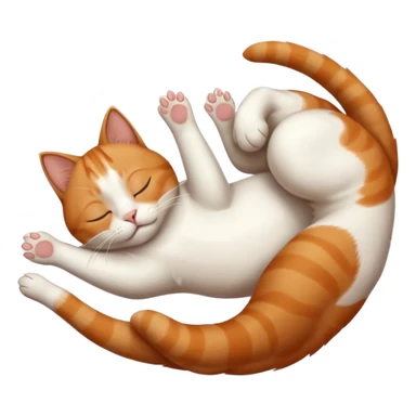 ginger and white small cat eyes closed lying down upside down with paws stretched out straight in different directions sticker