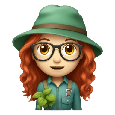 Chibi female gardener with long red hair and glasses sticker