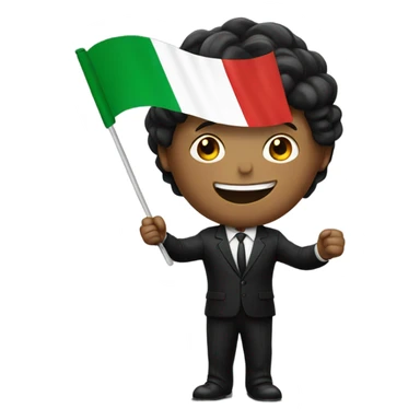 A realistic man in a black suit waves an Italian flag over his head sticker