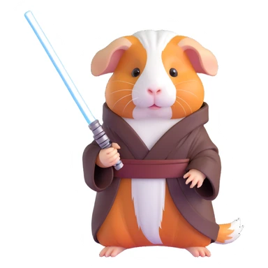 cute and heroic guinea pig dressed as a Jedi, holding a lightsaber sticker