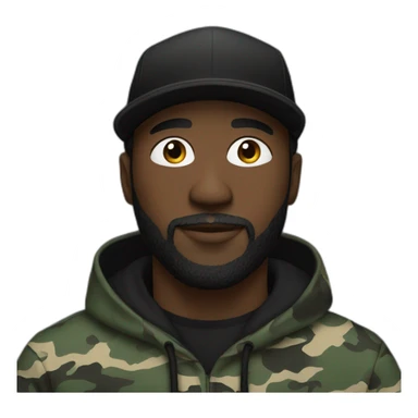 black man with a beard,camo hat, black hoodie sticker